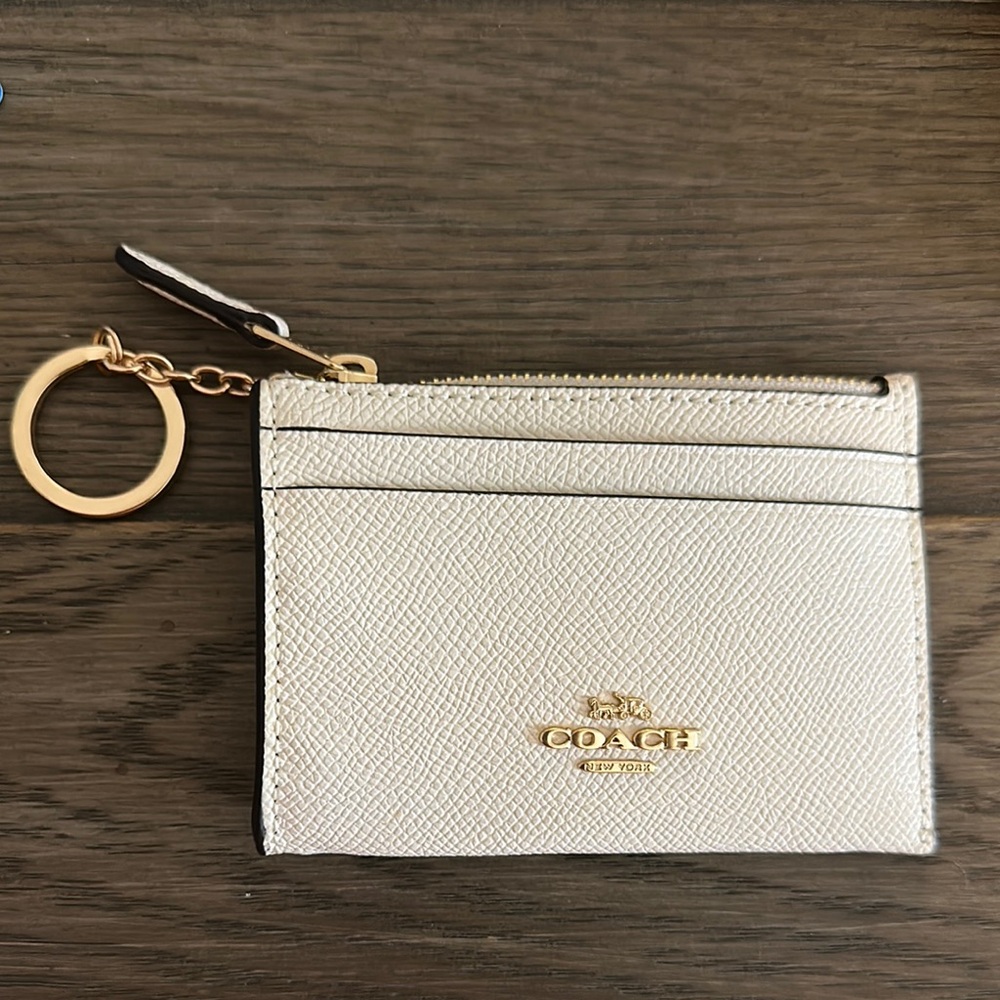 Coach Gold Key Card Holder with Pebbled Leather